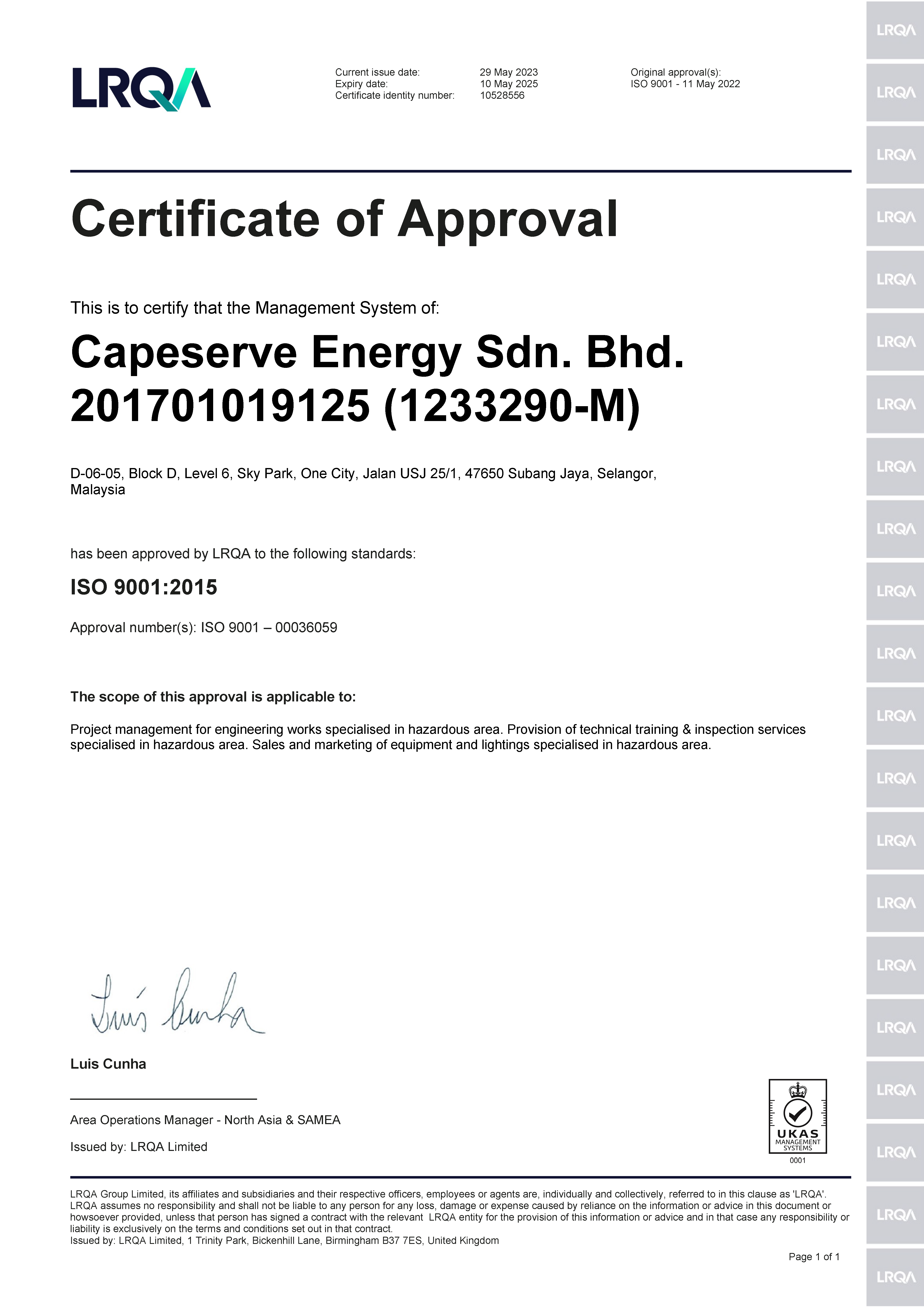 Certificate of ISO 9001:2015